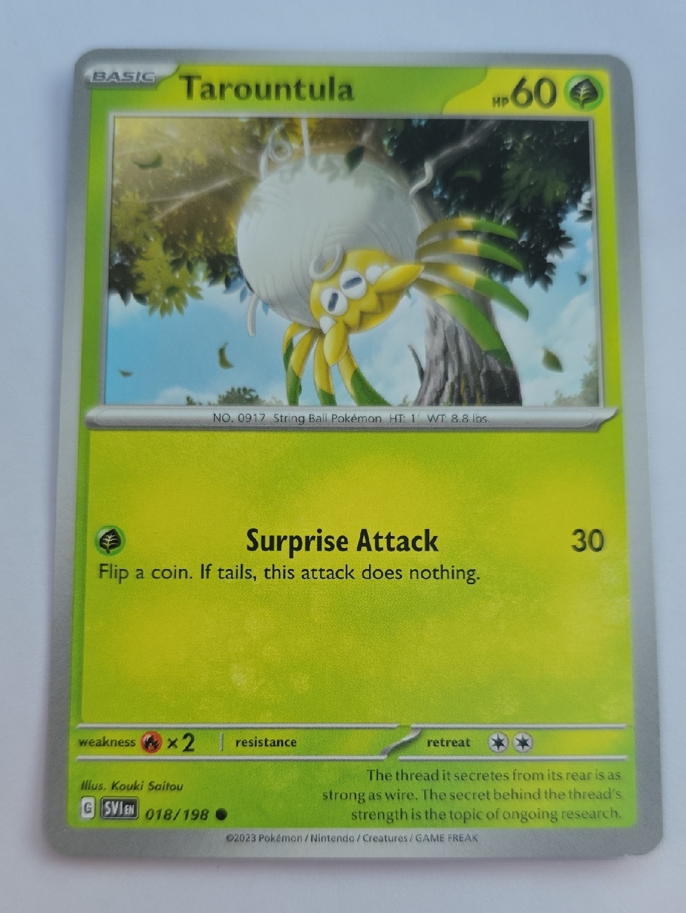 Pokemon Tarountula Card - Yellow & Green